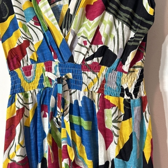 Chaudry KC Anthro multi color art to wear print tier ruffle skirt midi dress new - Picture 4 of 7